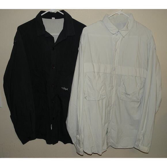 2 Simms Tarponwear Men’s Large LS Vented Button Fishing Shirts Black Lt Gray USA - Picture 1 of 4